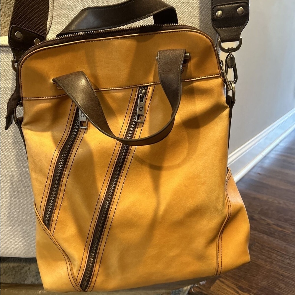 Matt & Nat Camel Vegan Leather LV Messenger Crossbody Bag Words Of Positivity